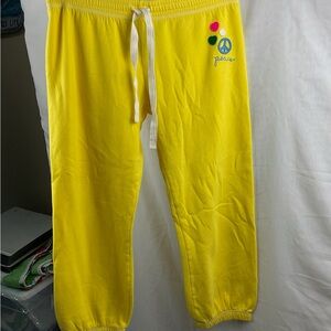 PINK Victoria's Secret Yellow  Joggers with Peace Sign